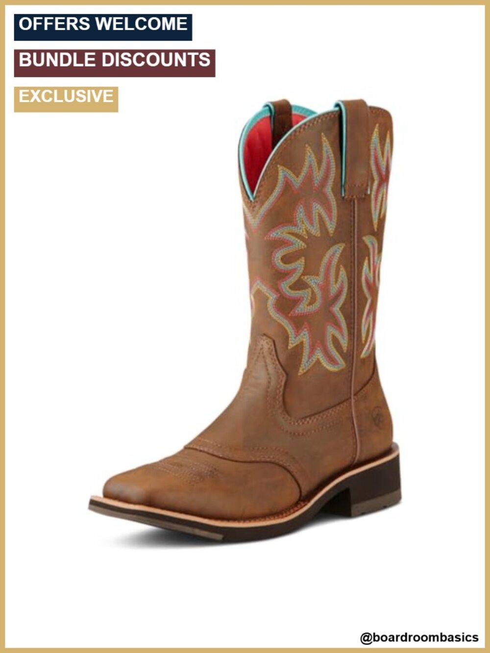 Leather Western Work Boots Calf High Block Heel